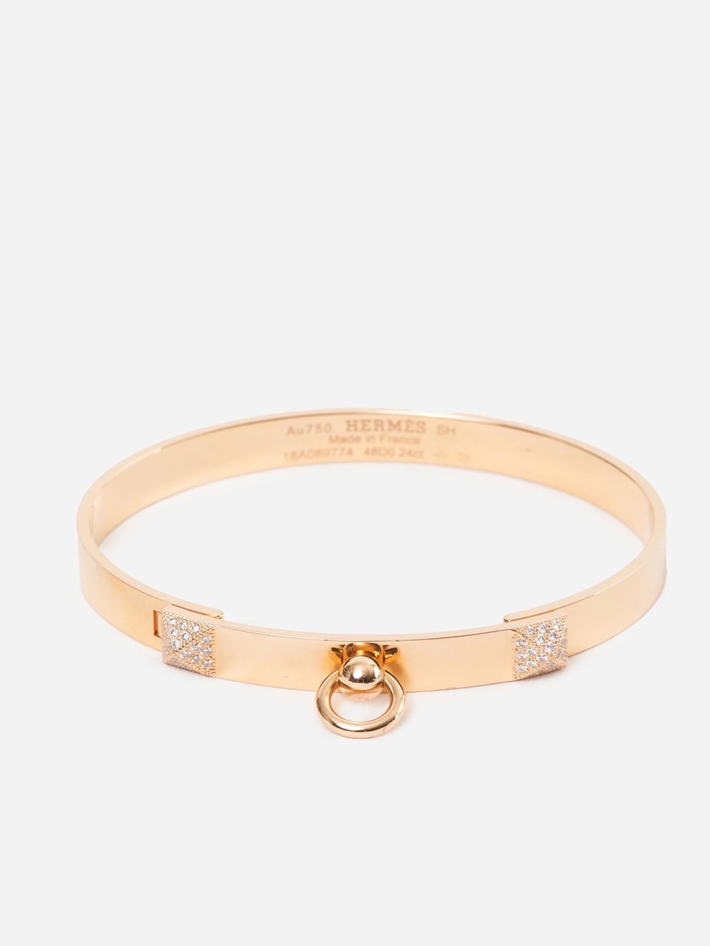 Hermes 18K Rose Gold Diamond Collier De Chien PM Bracelet Size SH